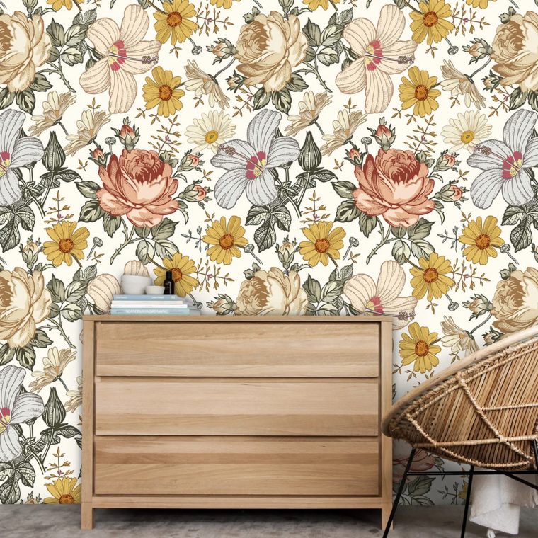 Retro Floral Wallpaper Self-adhesive Bohemian