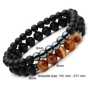 A collection of unisex natural stone beaded bracelets featuring various unique stones in earthy tones, showcasing their adjustable fit and stylish design. Mcllroy 2pc Natural Stone Beaded Bracelets for Men