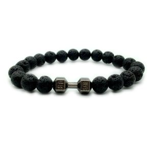 Here’s an alt text for the **Volcanic Stone Bracelet**: --- Handcrafted volcanic stone bracelet with natural lava stone beads, offering a sleek, unisex design and aromatherapy benefits when used with essential oils.