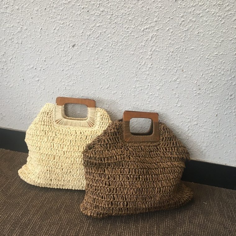 Wooden handle woven bag - Image 2