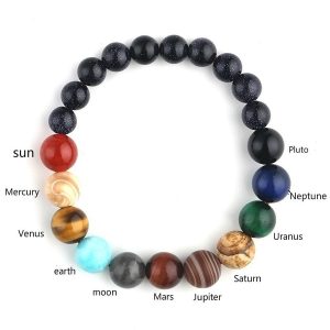 A handmade Natural Stone Cosmic Yoga Chakra Solar Bracelet featuring vibrant stones representing the seven chakras, designed to balance energy and promote spiritual harmony.