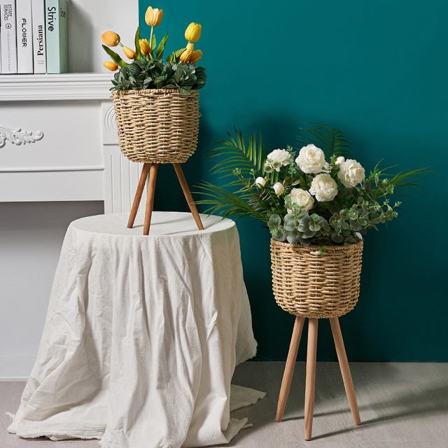 Floor - standing flowerpot straw furniture - Image 7