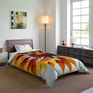 A cozy comforter blanket with a vibrant Gaillardia flower design, perfect for adding warmth and elegance to any bedroom.