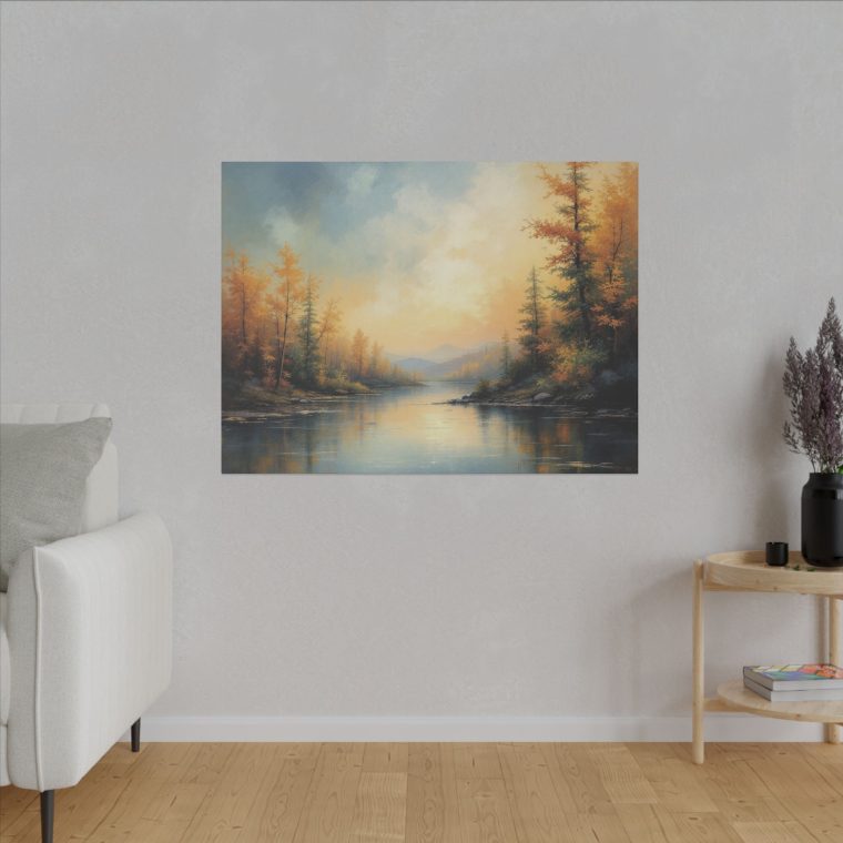 Tranquil Autumn Landscape Serene River Scene with Golden Foliage - Image 19