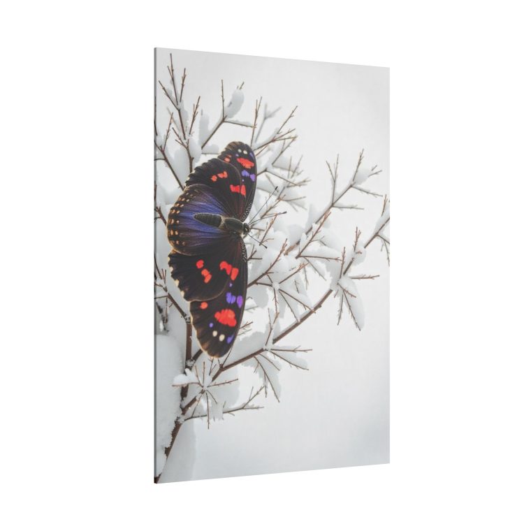 Vivid Grace A Purple and Red Butterfly on Snowy Branches - Image 14