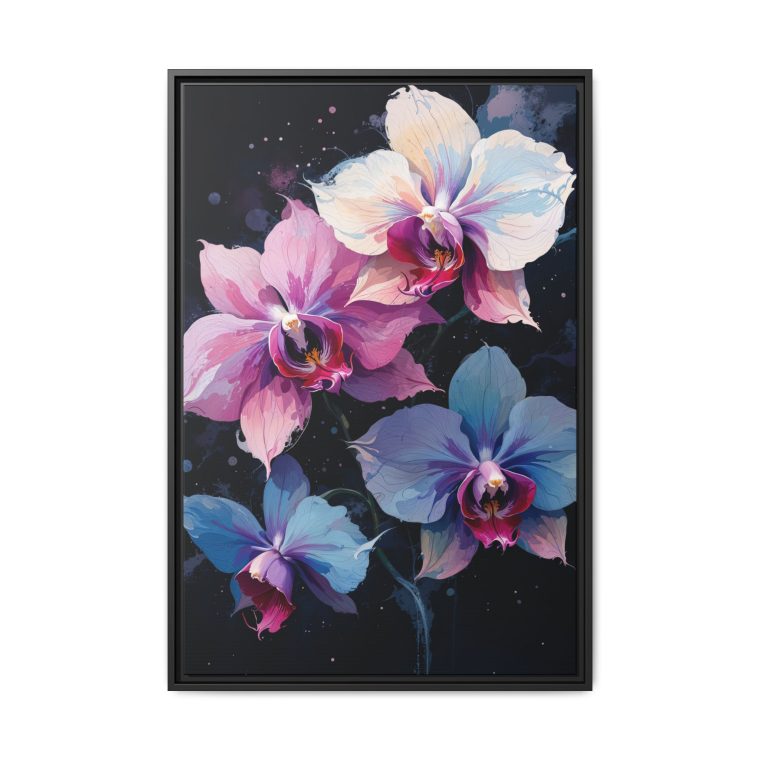 Ethereal orchids abstract canvas art with delicate floral motifs and harmonious abstract design, symbolizing love and strength