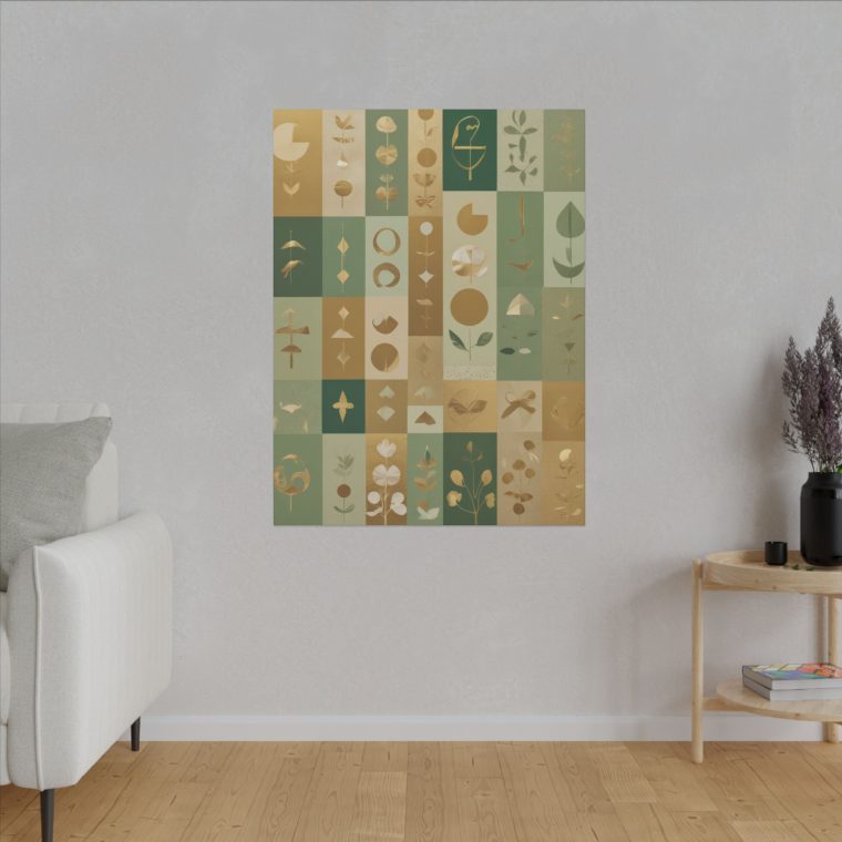 Golden Harmony Naïve Art Collage in a Minimalist Green Aesthetic - Image 3