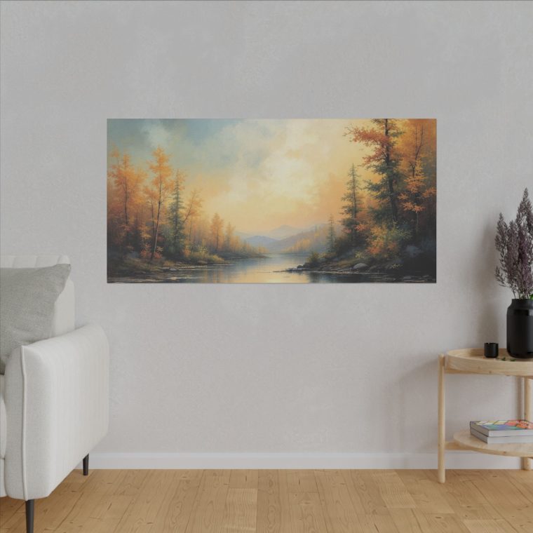 Tranquil Autumn Landscape Serene River Scene with Golden Foliage - Image 15