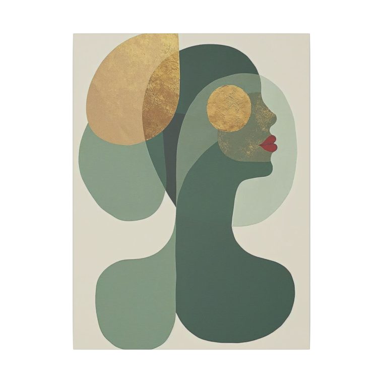 Green Serenity Naïve Art Collage with Minimalist Elegance - Image 5