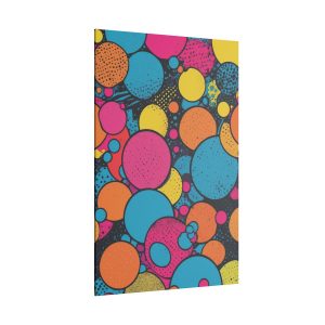 Vibrant abstract polka dot wall art with colorful bubble pop design, adding modern style and energy to any room decor.