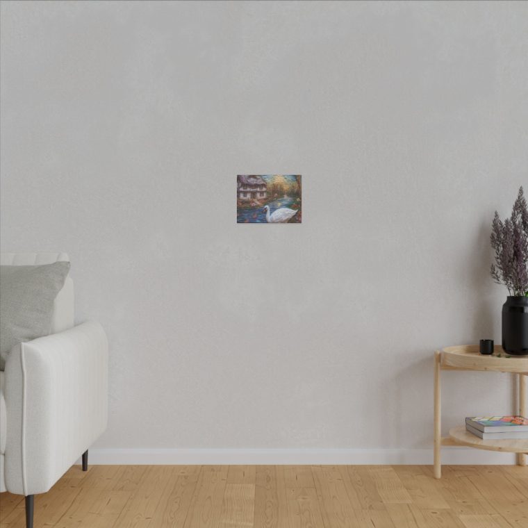 Painting of a Swan by a House on the Wate - Image 3
