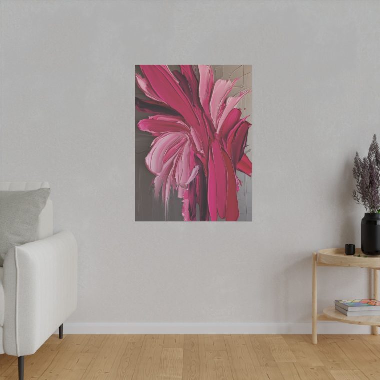 Floral Essence in Pink Bold Abstract Oil Painting with Dynamic Strokes - Image 7
