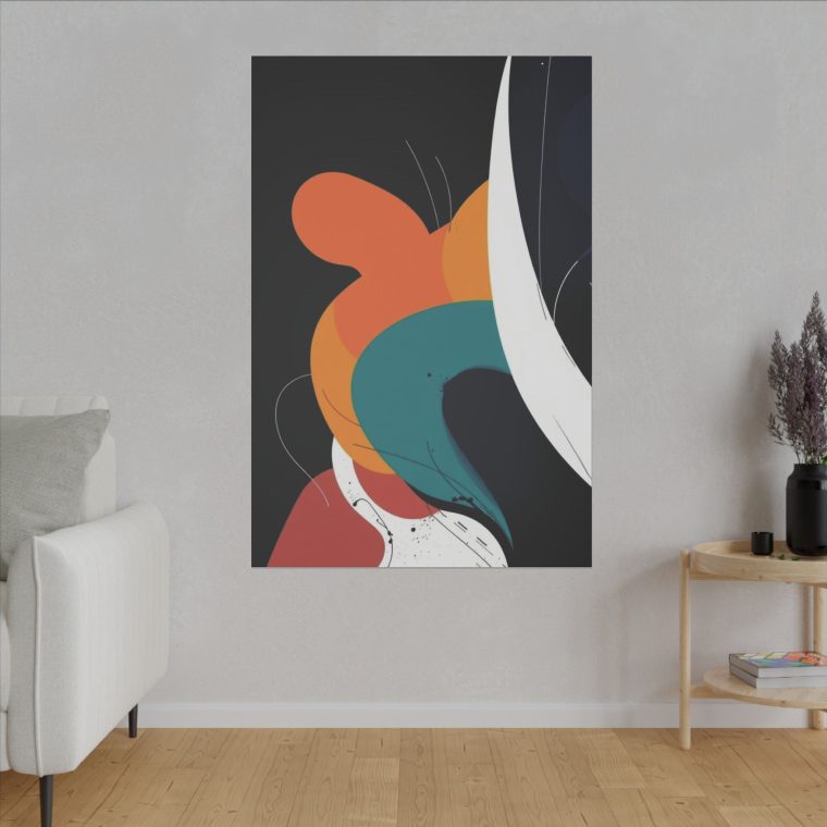 Abstract Modern Art Bold Colors and Fluid Geometric Shapes on Jet Black - Image 3