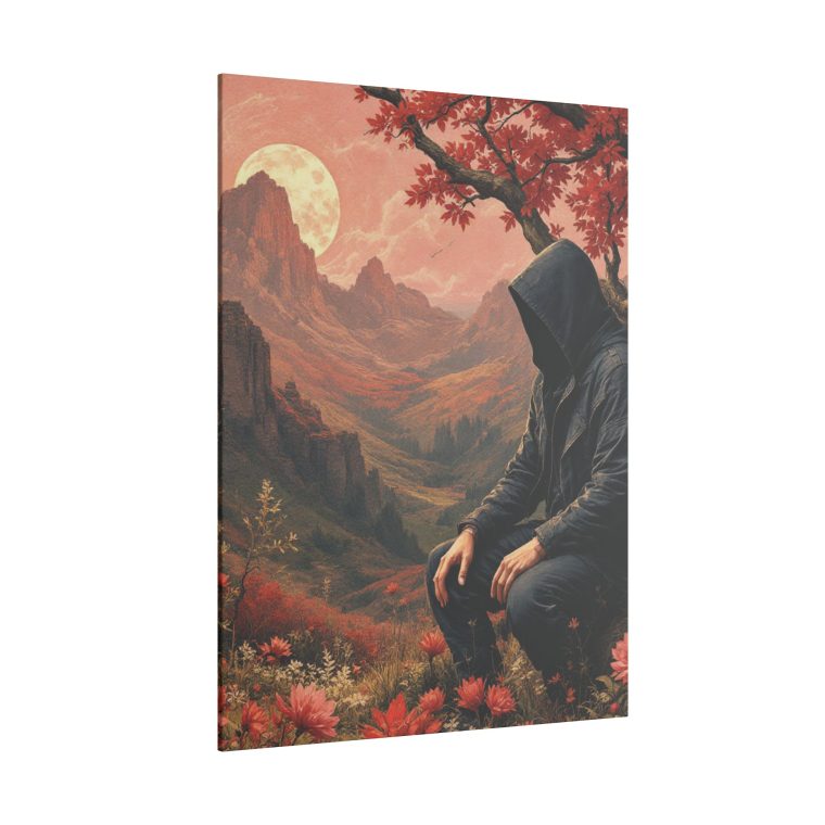 Mystical Solitude Hooded Figure in a Vibrant Autumn Landscape Under a Full Moon - Image 14