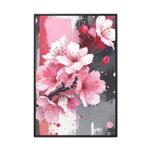 Japanese sakura branch canvas print with delicate cherry blossoms.