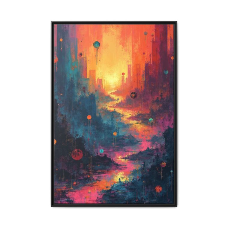 Wide format canvas print of an abstract black city design