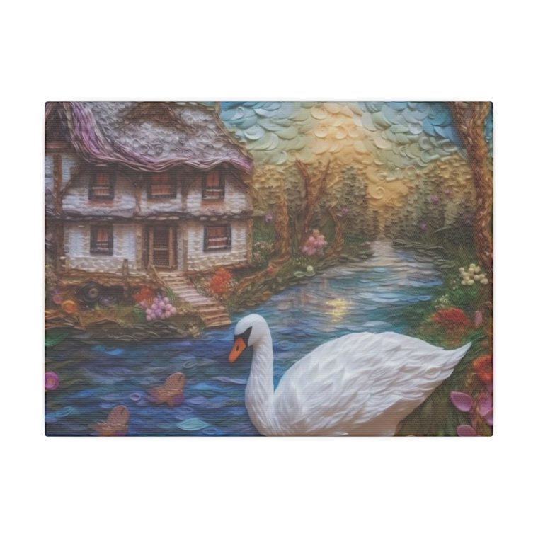Painting of a Swan by a House on the Wate - Image 2
