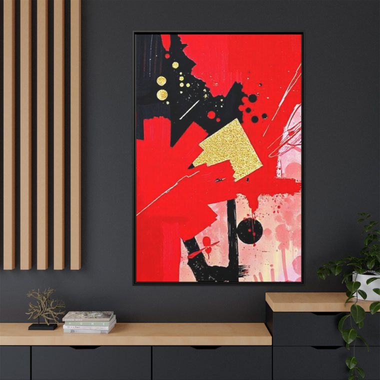 Passionate Red Abstract Wall Art with Gold And Black Accents - Image 4