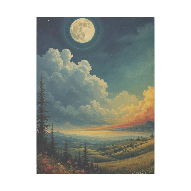 Majestic Moonlit Landscape Rolling Hills Under a Dramatic Sky - Image 2