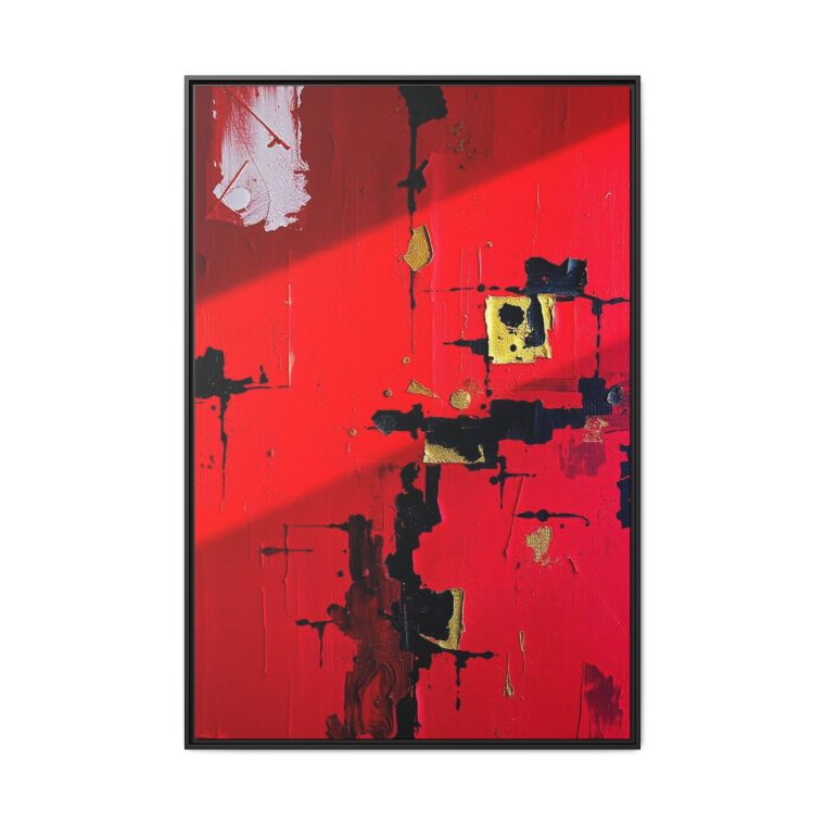 Vibrant Red Abstract Art Home with Gold And Black Accents