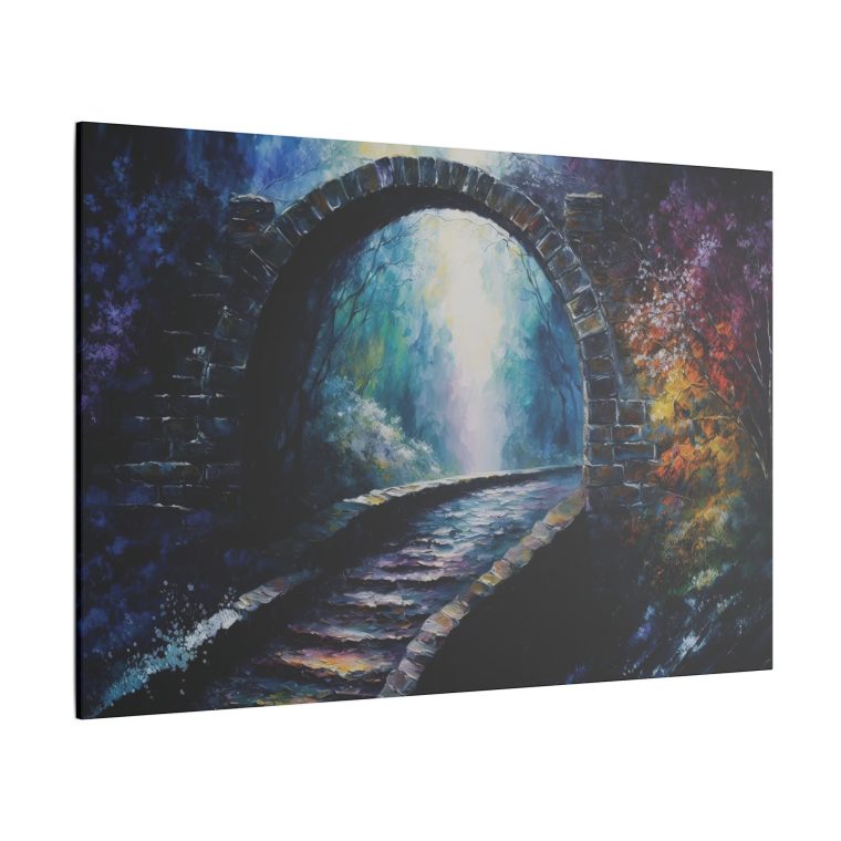 Mystical Bridge Spiritual Realms in Textured Watercolor Panel Art - Image 6