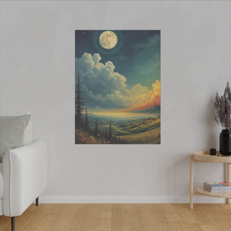 Majestic Moonlit Landscape Rolling Hills Under a Dramatic Sky - Image 3