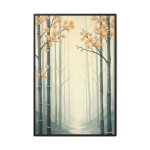 Japanese bamboo forest canvas print featuring lush green stalks in a tranquil setting.