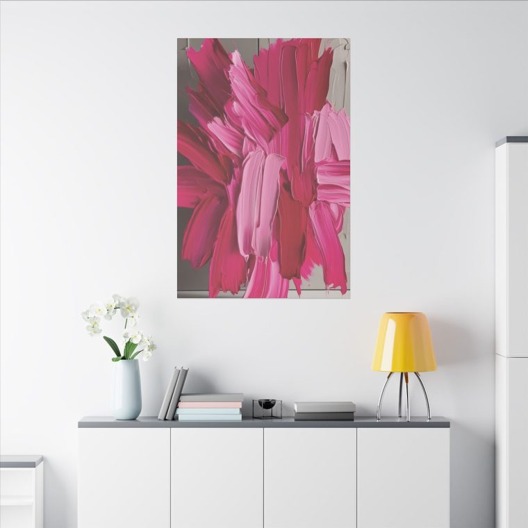 Burst of Pink Energy Modern Abstract Oil Painting with Bold Textures - Image 4