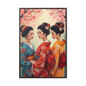 Large wall decor featuring traditional Japanese clothing and intricate designs.