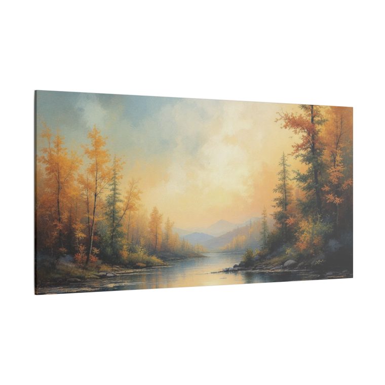 Tranquil Autumn Landscape Serene River Scene with Golden Foliage - Image 14
