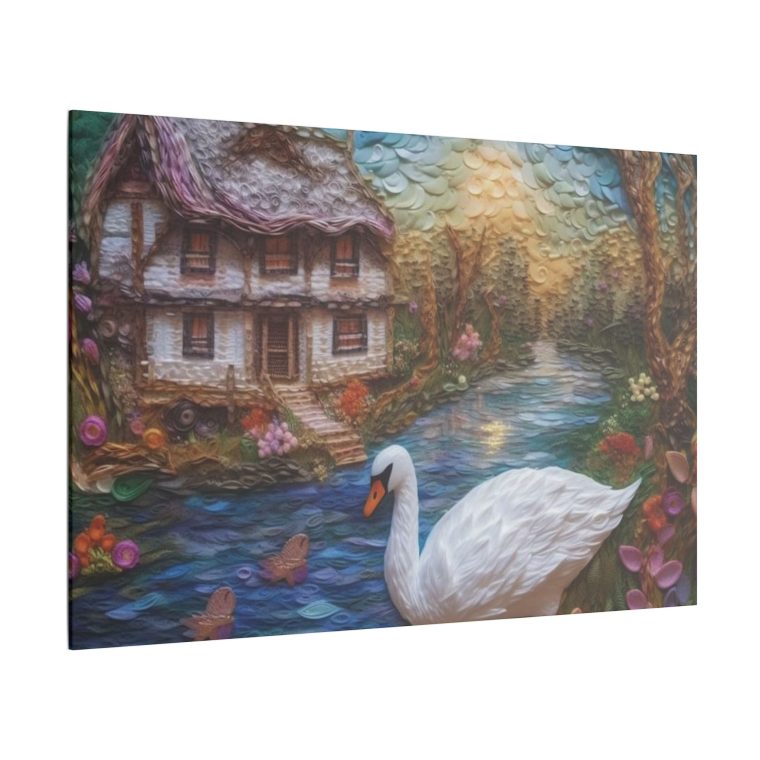 Painting of a Swan by a House on the Wate - Image 10