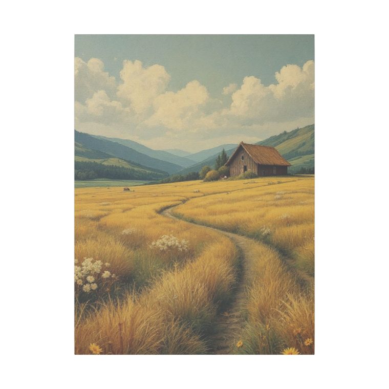 Rustic Countryside Serenity Golden Fields and a Quaint Cabin - Image 13