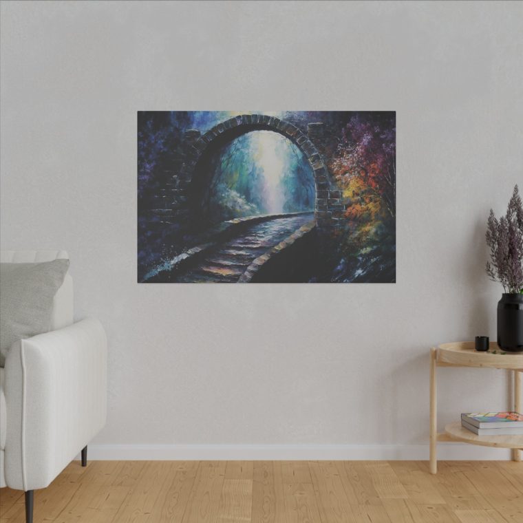 Mystical Bridge Spiritual Realms in Textured Watercolor Panel Art - Image 7