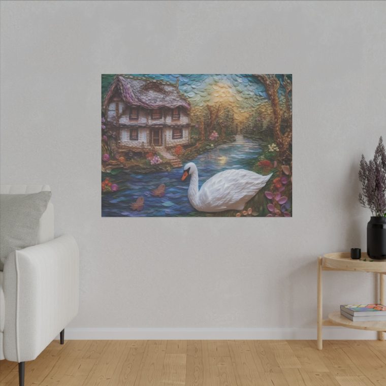 Painting of a Swan by a House on the Wate - Image 15