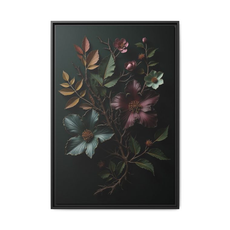 Dark botanical moody wall art canvas featuring shadowy florals for a dramatic and sophisticated decor