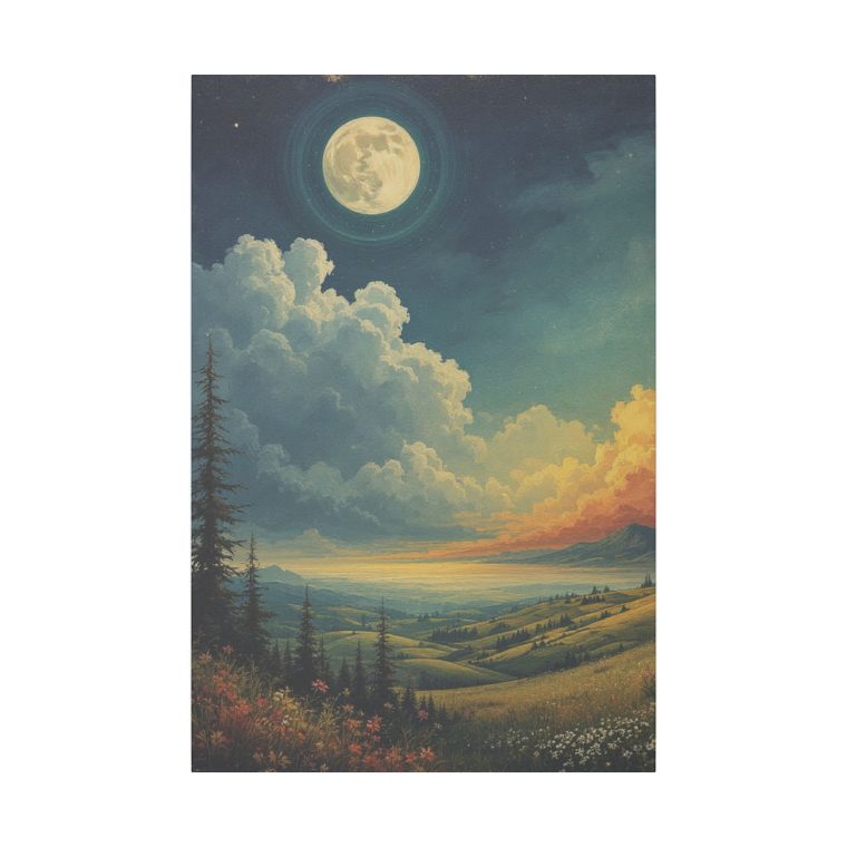 Majestic Moonlit Landscape Rolling Hills Under a Dramatic Sky - Image 9