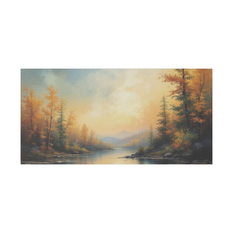 Tranquil Autumn Landscape Serene River Scene with Golden Foliage - Image 13