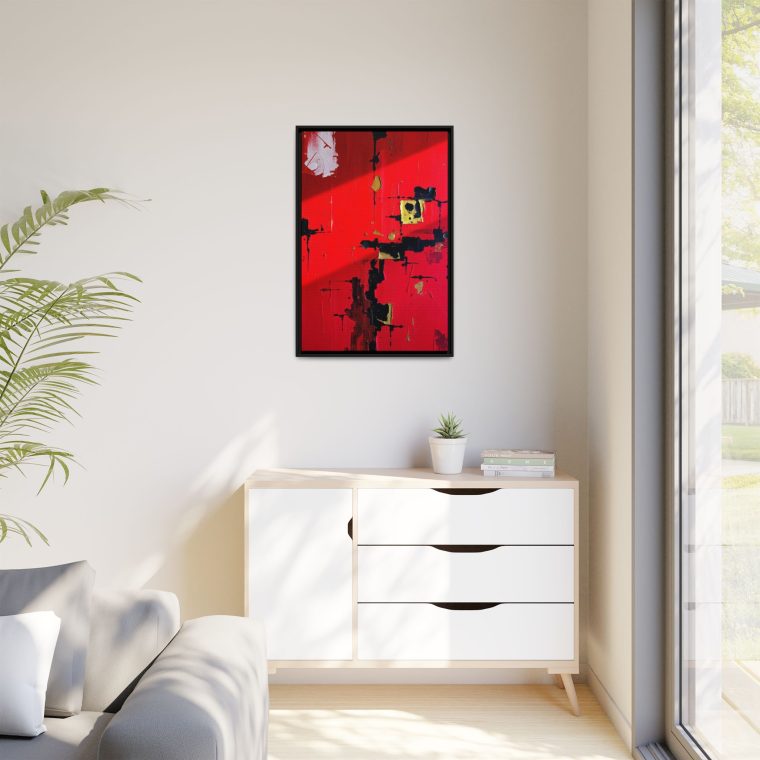 Vibrant Red Abstract Art Home with Gold And Black Accents - Image 7