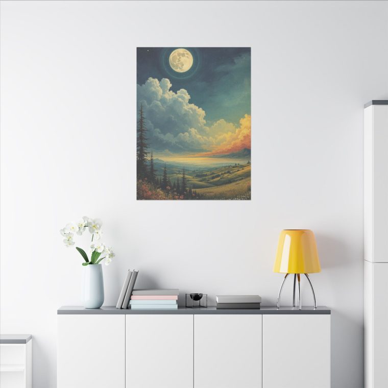Majestic Moonlit Landscape Rolling Hills Under a Dramatic Sky - Image 4