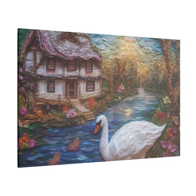Painting of a Swan by a House on the Wate - Image 6