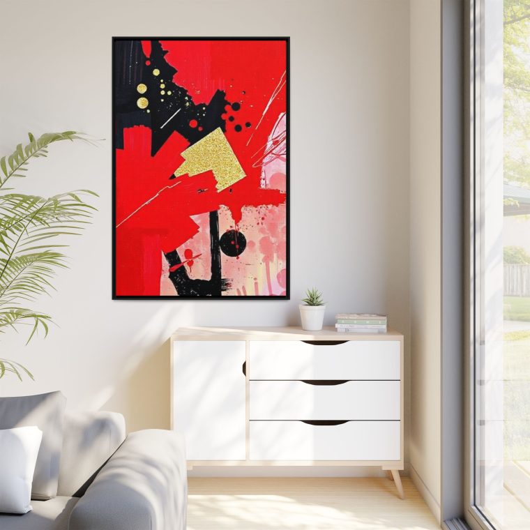 Passionate Red Abstract Wall Art with Gold And Black Accents - Image 3