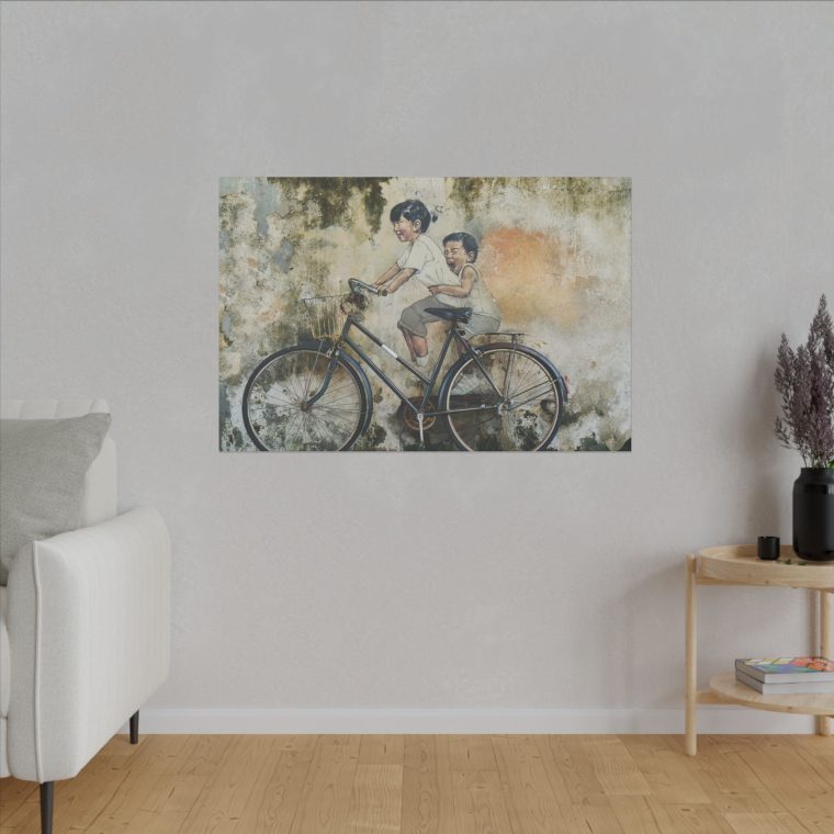 Graffiti Art Children Riding Bicycles in a Vibrant Street Scene - Image 11