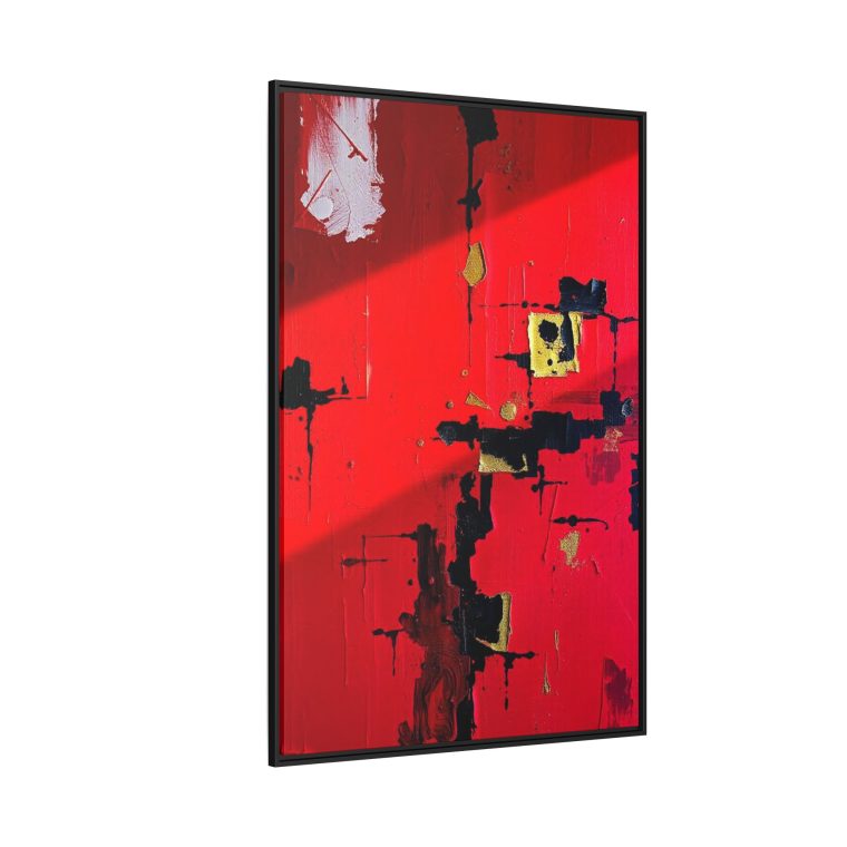 Vibrant Red Abstract Art Home with Gold And Black Accents - Image 2