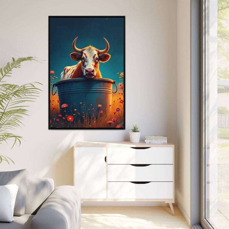 Rustic Charm Bull in a Tub Artwork Canvas Print - Image 3