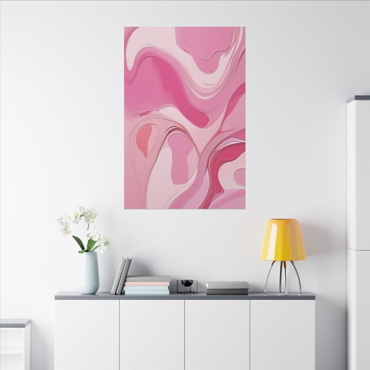 Playful Pink Patterns Abstract Oil Painting with Fluid Lines - Image 4