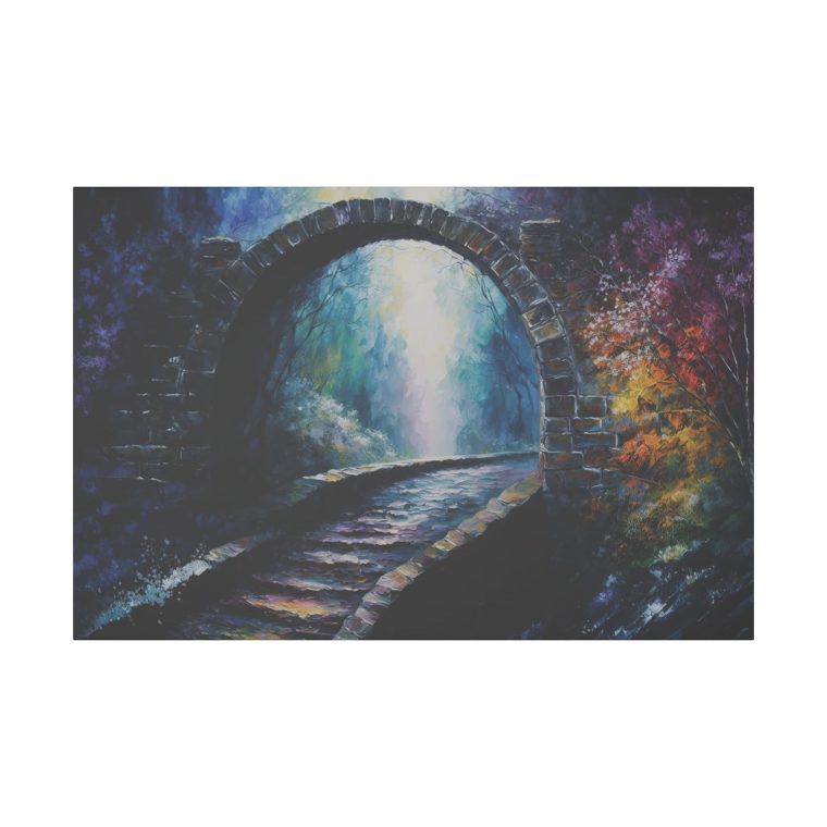 Mystical Bridge Spiritual Realms in Textured Watercolor Panel Art - Image 2