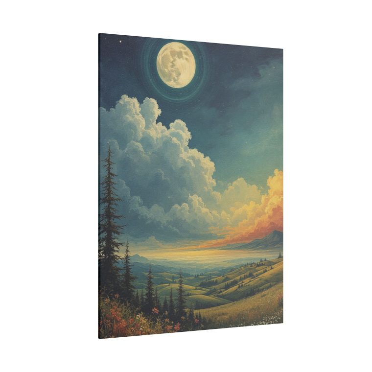 Majestic Moonlit Landscape Rolling Hills Under a Dramatic Sky