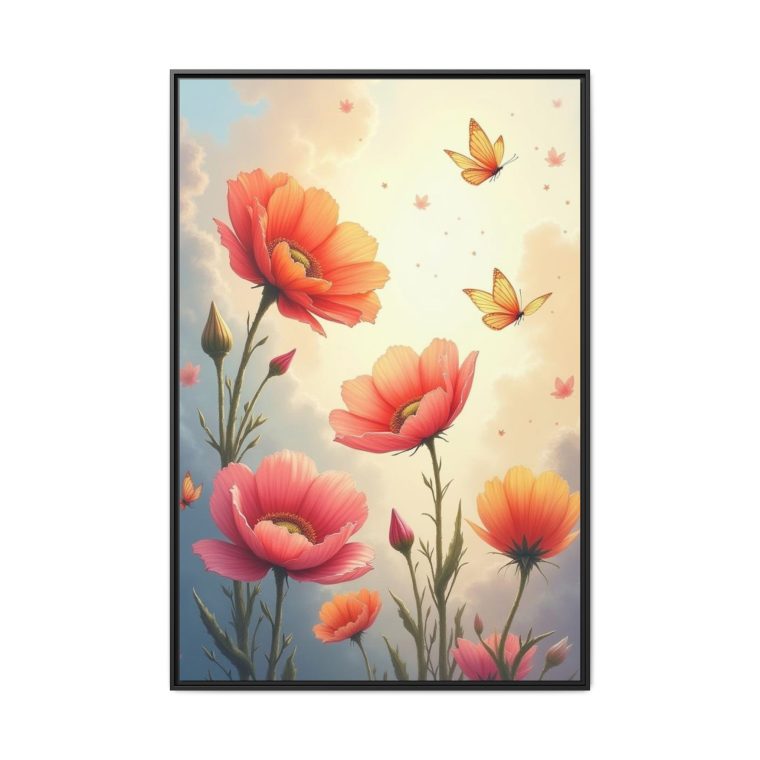 Petals in the Air floating floral canvas featuring delicate petals drifting in a serene and elegant design.
