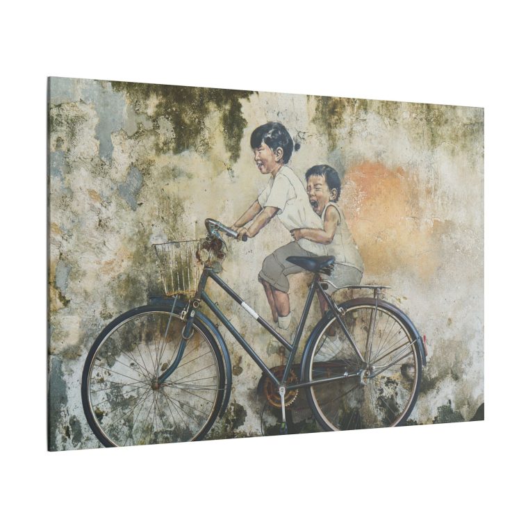 Graffiti Art Children Riding Bicycles in a Vibrant Street Scene