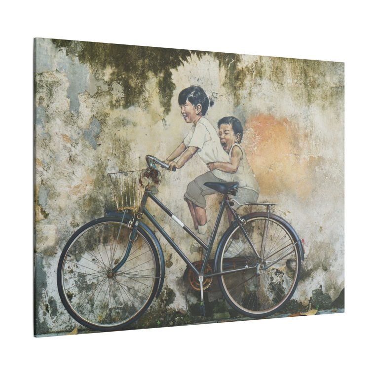 Graffiti Art Children Riding Bicycles in a Vibrant Street Scene - Image 14